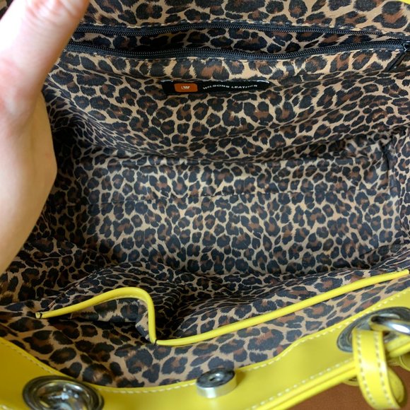 Wilson's Leather Yellow Tote Bag with Leopard Print Interior - Picture 3 of 11
